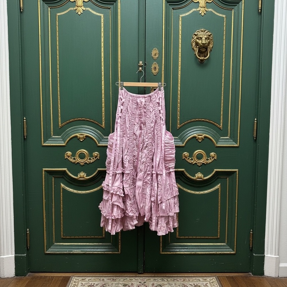 Aquarius Karma Boho Fairycore Pink Ruffle Maxi Skirt | Size Small